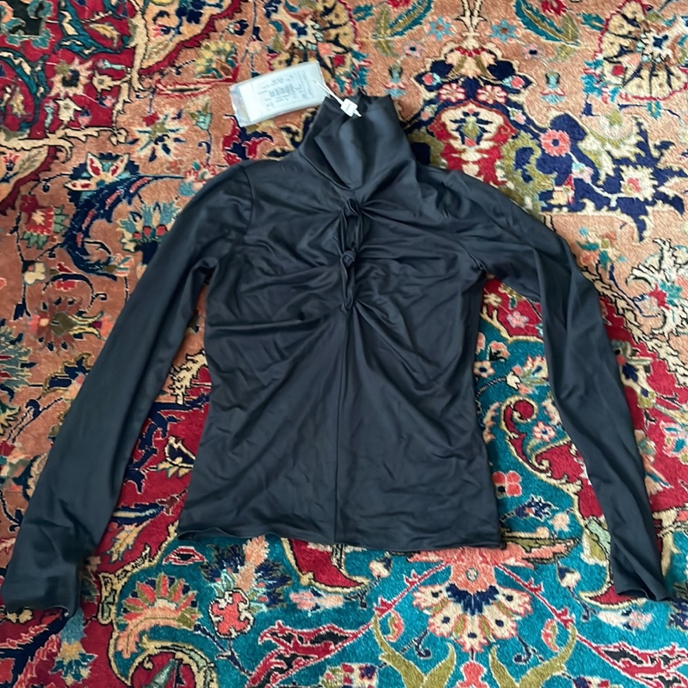 Armani Collezioni black long sleeve top with twist detailing on front